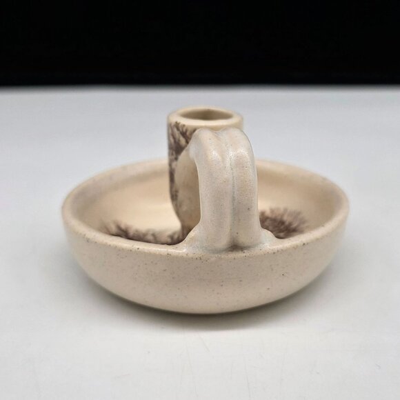 Vintage Ceramic Chamberstick Candle Holder Handle & Rustic Brown Pinecone Design - Picture 6 of 7